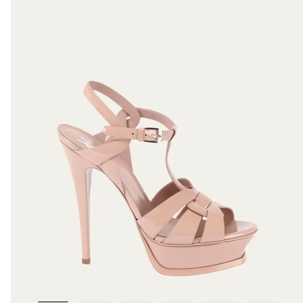 Ysl Tribute Sandals Heels Light Nude Patent Leather